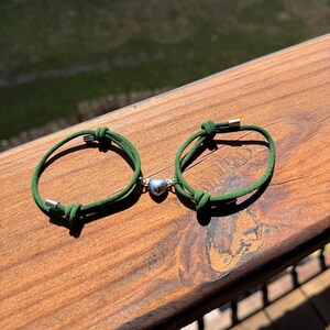 Custom Engraved Magnetic Heart Couple Bracelets: Valentine's Gift Green