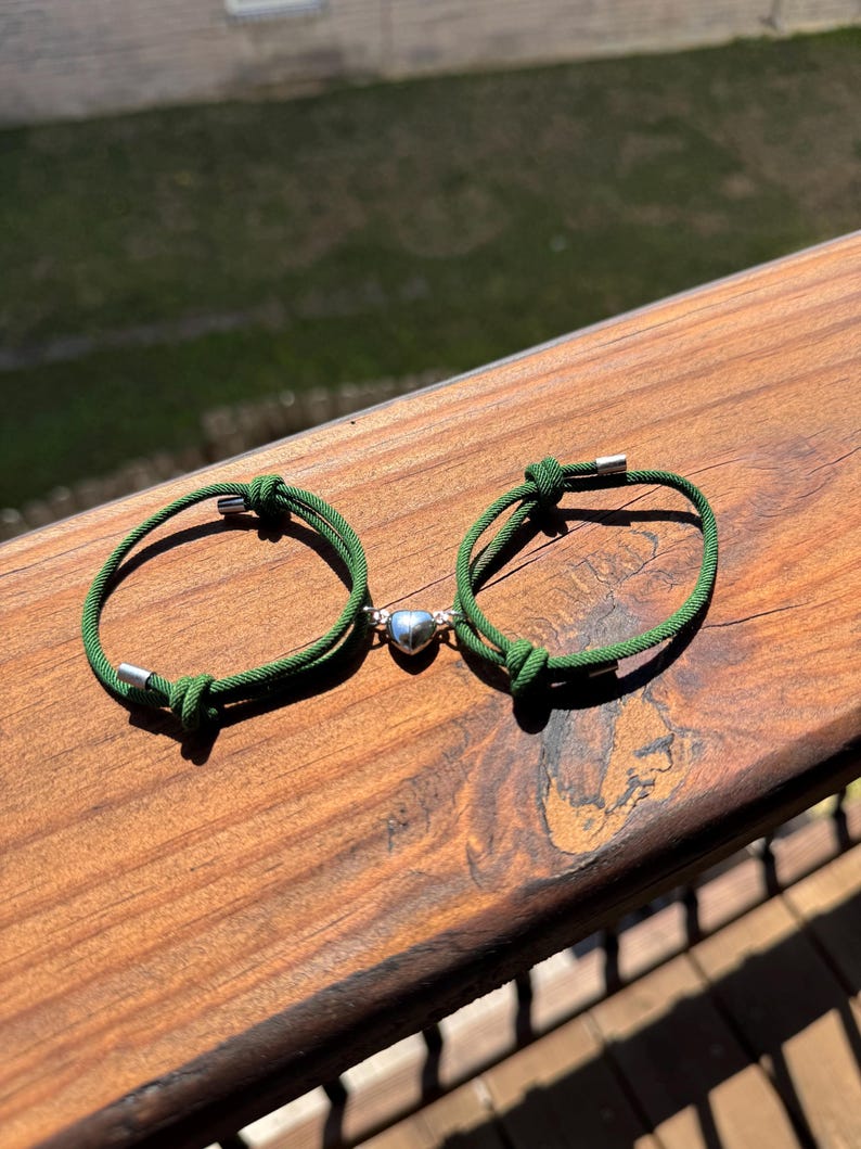 Custom Engraved Magnetic Heart Couple Bracelets: Valentine's Gift Green