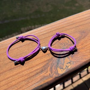 Custom Engraved Magnetic Heart Couple Bracelets: Valentine's Gift Purple