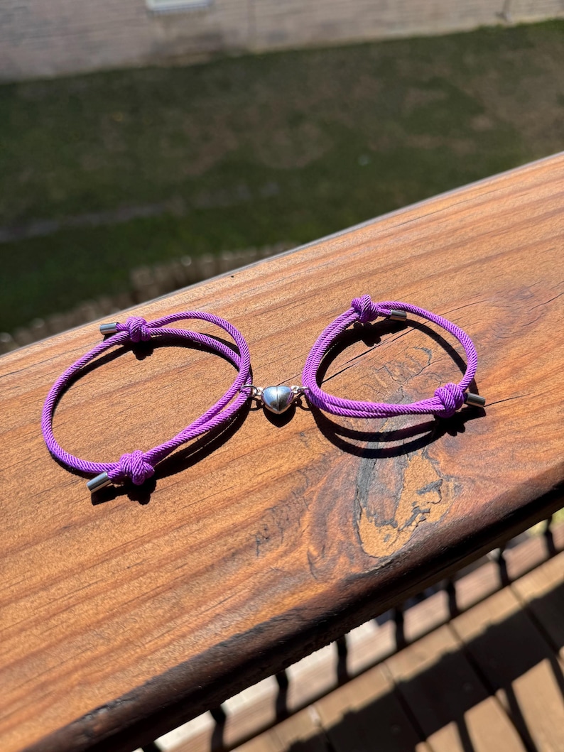 Custom Engraved Magnetic Heart Couple Bracelets: Valentine's Gift Purple