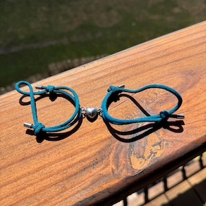 Custom Engraved Magnetic Heart Couple Bracelets: Valentine's Gift Dark Blue
