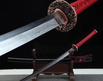 Clay Tempered Damascus Katana: T10 Steel Japanese Samurai Sword