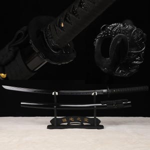 Handmade Black Katana: Clay Tempered Samurai Sword - Razor Sharp