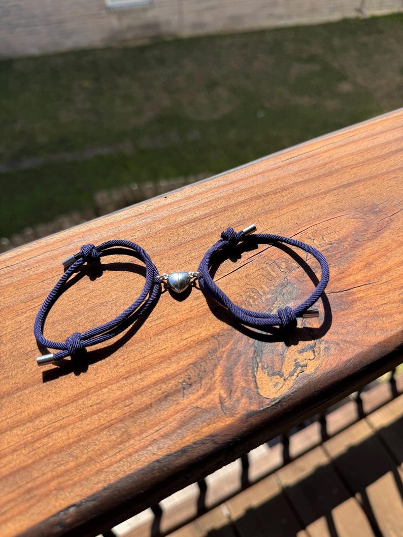 Custom Engraved Magnetic Heart Couple Bracelets: Valentine's Gift Midnight Blue