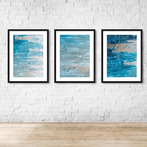 Aqua Blue Seawash Abstract Wall Art - Coastal Decor, Ocean-Inspired, Modern Minimalist Artwork - Single Print And Complete Set Available
