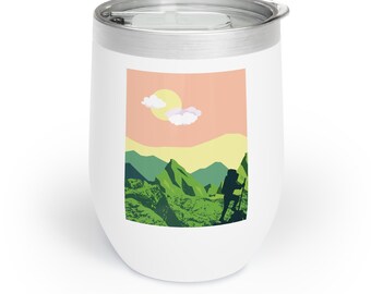 Wandern mit dem PNW Wine Tumbler 12 oz, Edelstahl, Weinliebhaber, Frühlingswandern, Retro, Wanderer, Rucksacktouristen, Camp-Becher, Naturliebhaber