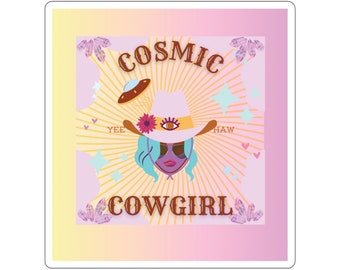 Stickers Cosmic Cowgirl Kiss-Cut, cadeau pour elle, papeterie, sticker mignon, amoureux de l'espace, fille extraterrestre, éveil spirituel, vaisseau spatial