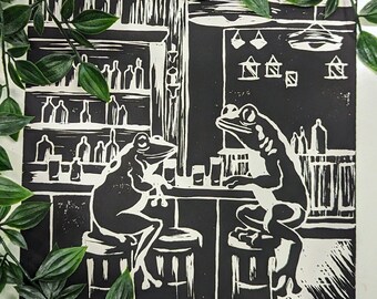 Frog Restaurant Bar Lino Print