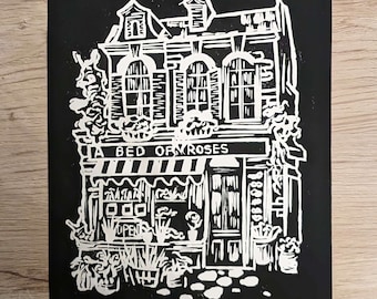 Flower Shop 'A Bed of Roses' Lino Print