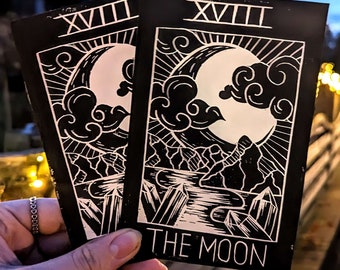 The Moon XVIII Tarot Card Lino Print