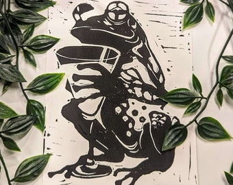 Frog Cocktail Lino Print