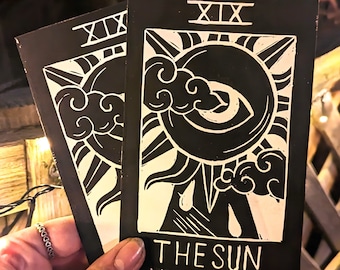 The Sun XIX Tarot Card Lino Print