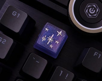 Purple Glitter Space Galaxy Stars | Resin Key Cap (Cherry/OEM Profile) Artisan