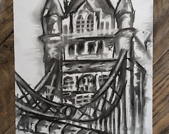 Tower Bridge, London Charcoal Drawing