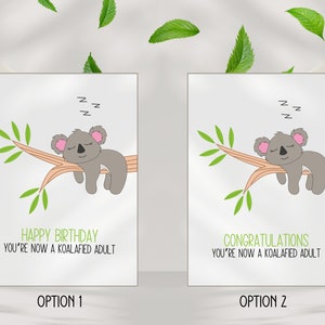 Cartão de feliz aniversário engraçado para adultos Cartão de felicitações engraçado com animais Cartão de saudação de trocadilho de coala Cartão de aniversário de animal fofo para adultos