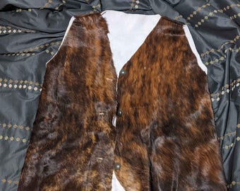 Handmade cowhide vest, with pocket, and antique buttons