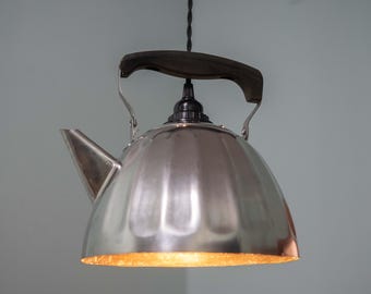 Lámpara colgante industrial con forma de tetera soviética, de acero inoxidable, para loft, cocina, iluminación vintage, tetera de la URSS, lámpara de techo.