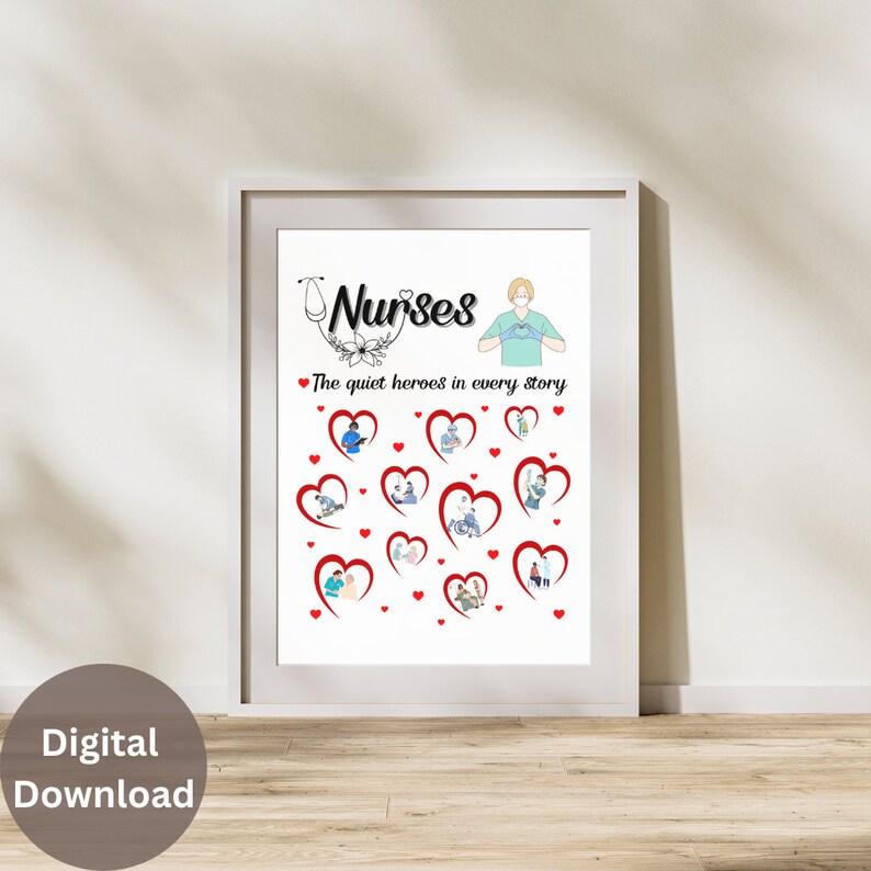 Nurses Heroes in Every Heartbeat, Art Print, Medical Art, Wall Art, Office Decor, RN, Nurse