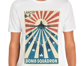 B-1 Lancer Supersonic Bomber Vintage Distressed USA Patriotic Military Aviation Bomb Squadron Poster Unisex Softstyle T-Shirt