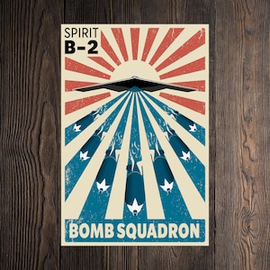 B-2 Spirit Stealth Bomber Vintage Distressed Look USA Patriotic Bomb Squadron Wall Art Matte Poster