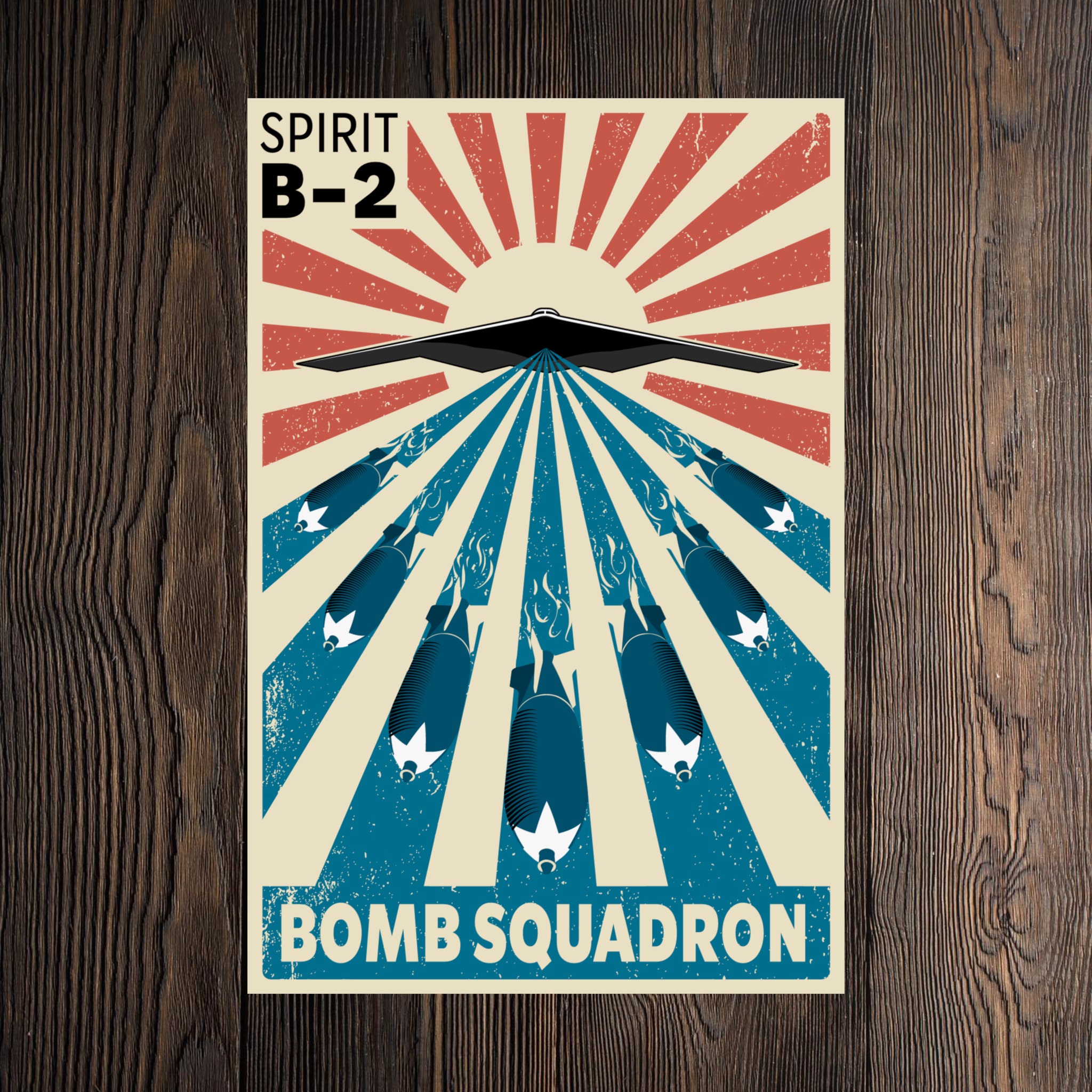 B-2 Spirit Stealth Bomber Vintage Distressed Look USA Patriotic Bomb Squadron Wall Art Matte Poster