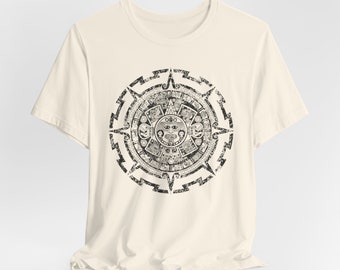 Calendario azteca Piedra del sol maya Diseño fresco latinoamericano desgastado Camiseta estilo suave unisex Camiseta informal