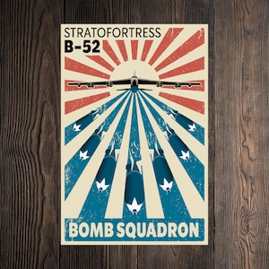 B-52 Stratofortress Bomber Print BUFF Vintage Distressed Look USA Patriotic Bomb Squadron Wall Art Matte Poster
