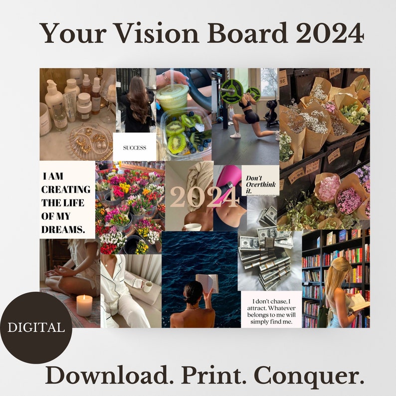 Vision Board 2024 Aesthetic 2024 New Year Motivation IT Girl Goals