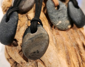 Michigan Beach Stone Necklace with Vegan Leather Cord.