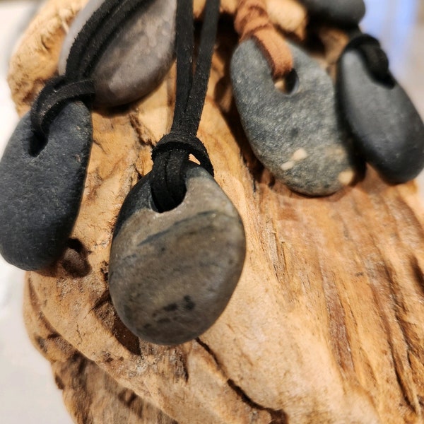 Michigan Beach Stone Necklace with Vegan Leather Cord.