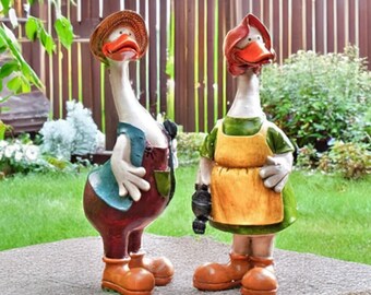 Duck Couple Garden Statue Cute Gardening Ducks Decor Funny Garden Statue Duck Yard Sculpture Cute Garden Decor Unique Yard Statues Cute Duck