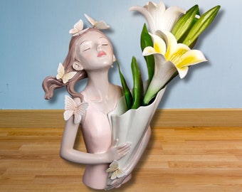 Vase papillon magique femme Belle statue vase fille avec papillon vase mignon vase à fleurs décoration florale unique jolie fille papillon vase