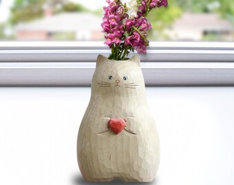 Cute Cat Vase, Creative Sculpted Kitten Planter Pot, Cute Animal Flowerpot, Cat Heart Vase, Fun Cats Decor, Cute Gift for Mom