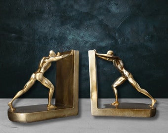 Luxury Golden Man Bookends Gold Men Book Holder Bookrest Unique Bookshelf Decor Masculine Bookshelf Decor Cool Bookend Lifting Man Book Ends