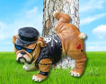 Peeing Bulldog Statue, Funny Urinating Dog Sculpture, Funny Garden Decor, Thug Pissing Dog Statue, Tough Guy Dog Taking a Pee Garden Statue