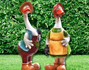 Duck Couple Garden Statue Cute Gardening Ducks Decor Funny Garden Statue Duck Yard Sculpture Cute Garden Decor Unique Yard Statues Cute Duck