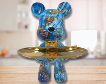 Statue d'ours graffiti avec plateau Figurine d'ours abstraite avec grand plateau pour clés Changement de lunettes de soleil Décoration d'intérieur colorée unique Porte-clés en forme d'ours