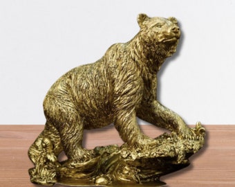 Statue d'ours de luxe superbe sculpture de grizzly ours ornement de bureau Figurine animale majestueuse décoration de table unique décoration ours cool cadeau pour lui