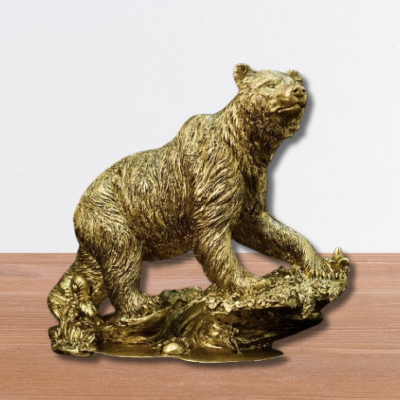 Luxuriöse Bärenstatue, atemberaubende Grizzly-Skulptur, Bären-Schreibtischdekoration, majestätische Tierfigur, einzigartige Tischdekoration, coole Bärendekoration, Geschenk für ihn Gold