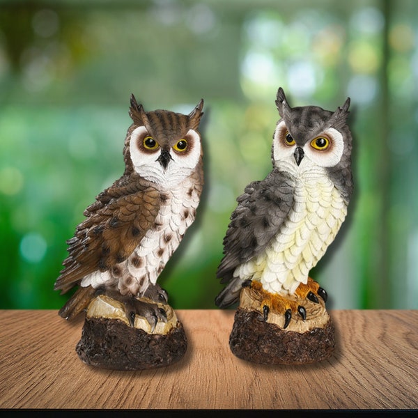 Lifelike Owl Statue Realistic Owl Sculpture Wise Owl on Stump Statue Cool Bird Statue Decoy Owl Garden Decor Unique Resin Animal Statue