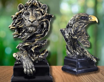Statues abstraites modernes d'aigle en forme de lion, sculpture de lion élégante, sculpture d'aigle, décoration de table d'animal royal, statue masculine unique, décoration de lion