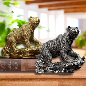 Luxury Bear Statue Stunning Grizzly Sculpture Bear Desk Ornament Majestic Animal Figurine Unique Table Decor Cool Bear Decor Gift for Him image 2