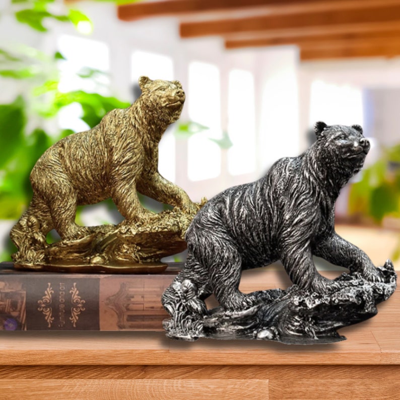 Luxuriöse Bärenstatue, atemberaubende Grizzly-Skulptur, Bären-Schreibtischdekoration, majestätische Tierfigur, einzigartige Tischdekoration, coole Bärendekoration, Geschenk für ihn Bild 2