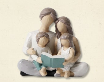 Cute Reading Family Table Ornament, Mother Father and Children Reading Sculpture, Affectionate Family Decor, Cute Gift for Mom