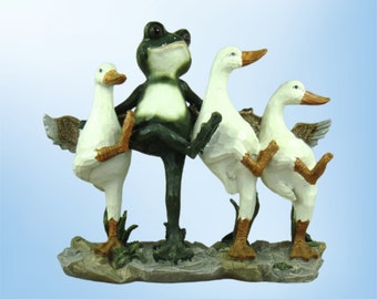 Dancing Frog and Ducks Statue Cute Garden Decor Funny Frog Duck Dance Sculpture Adorable Animal Ornament Mothers Day Gift for Mom Fun Decor