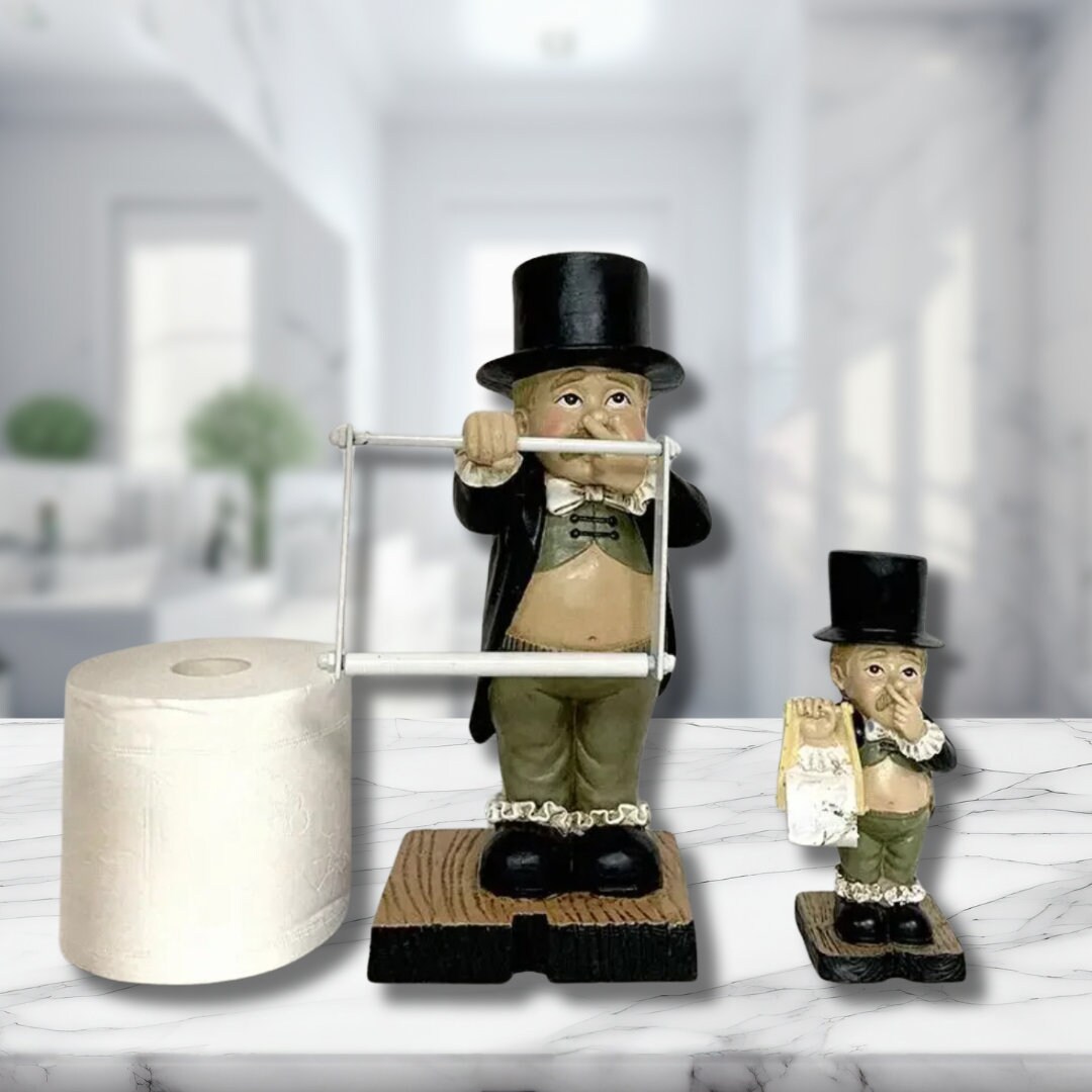 Funny Bathroom Gnome Butler Toilet Paper Holder Gnome Plugging Nose