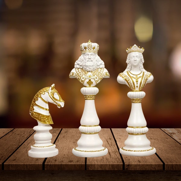 Large Beautiful Chess Statues, Elegant Chess Decor, King, Queen, Knight Sculpture for Tabletop, Desk, Bookshelf, Chess Figurines, 3 Colors