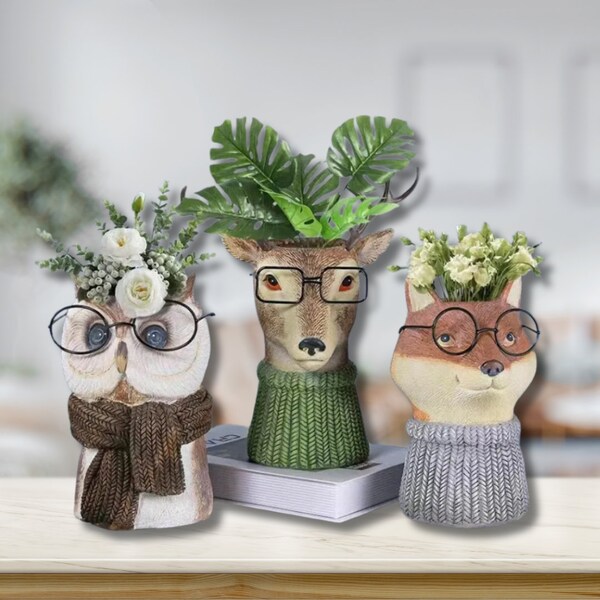 Cute Animal Statue Vases Sweater Animal Vase Scarf Animal Vase Owl Vase Deer Vase Fox Vase Raccoon Vase Cute Vase Unique Flower Vase Decor