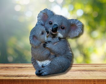 Jolie statue de koala avec bébé koala, sculpture de jardin, décoration de jardin mignonne, adorable décoration de bébé animal, figurine de bébé koala, statue d'animal mignon