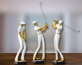 Man Golfing Statues, Luxury Golfer Men Statue Sculpture Figurines, Golf Gift for Him, Sports Home Decor, Gold Golf Swing Sculptures